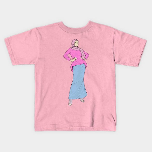 Hijab Girl Blue And Pink Kids T-Shirt by crissbahari